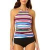 Anne Cole: Easy Breezy Stripe High Neck Tankini Top