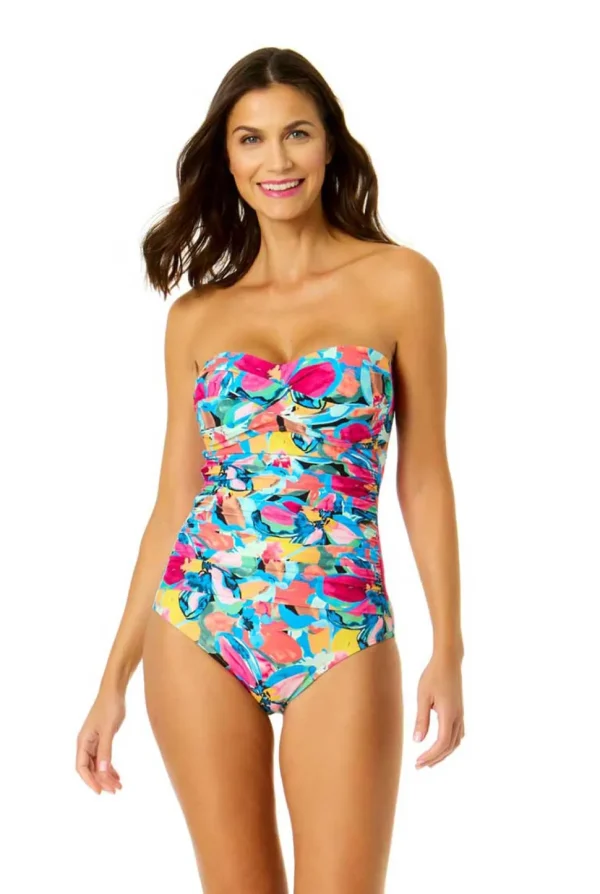 Anne Cole: One Piece Amalfi Floral Twist Front Bandeau Swimsuit