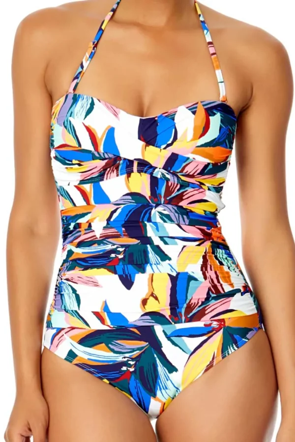 Anne Cole: One Piece Riviera Floral Twist Front Shiired Bandeau