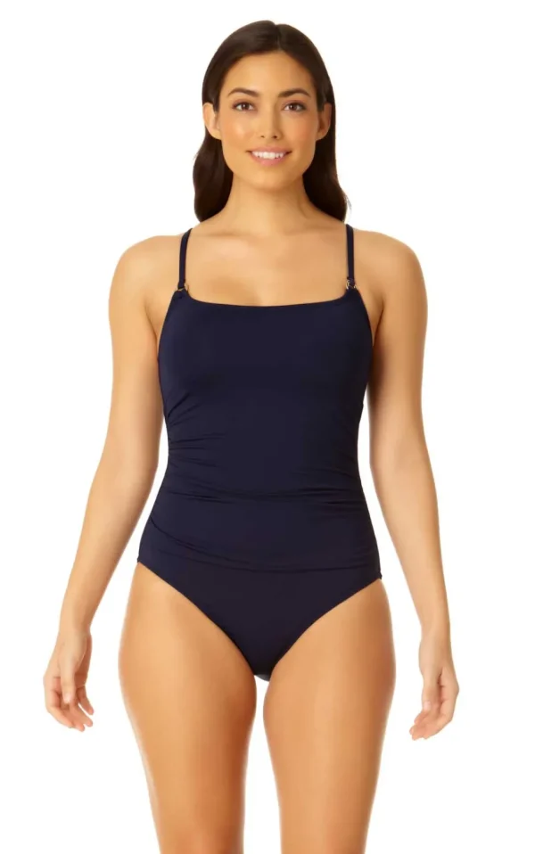 Anne Cole: One Piece Solid Shirred Lingerie Maillot