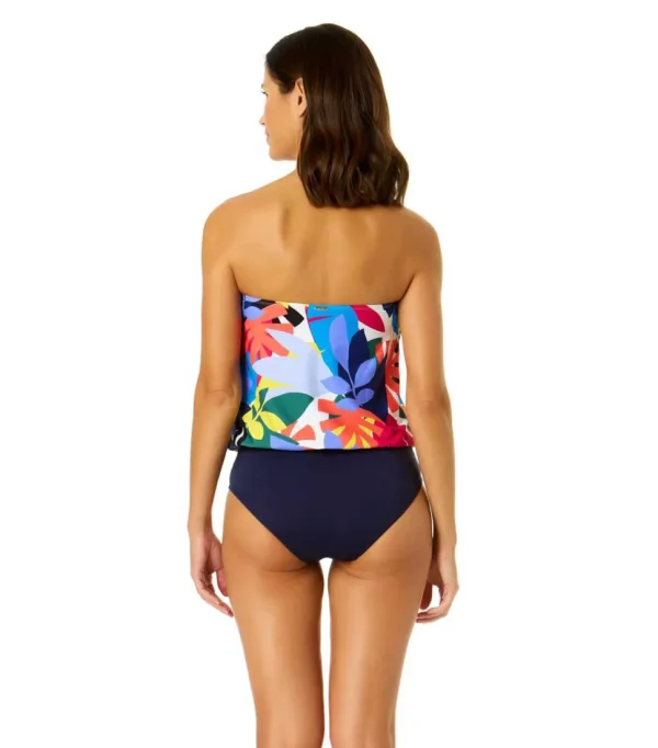 Anne Cole: One Piece Tropic Stamp Bandeau Blouson Swimsuit