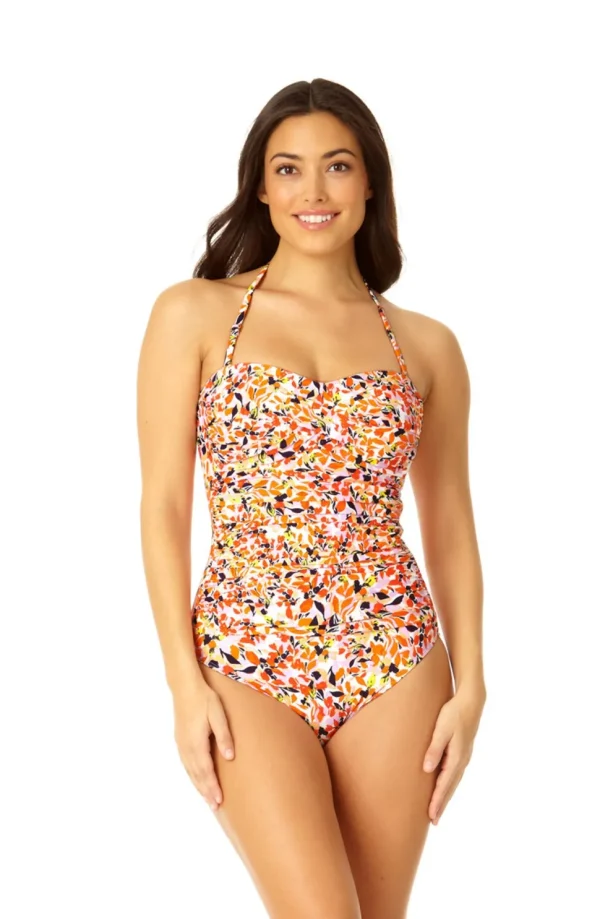 Anne Cole: One Piece Whirlpool Twist Front Shirred Bandeau
