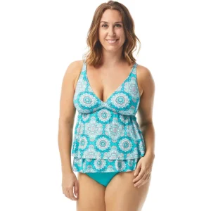 Beach House: Mystic Med Double Ruffle Tankini Top