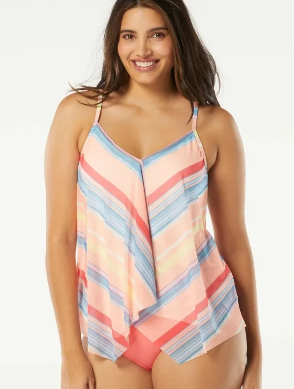 Beach House: Paradise Stripe Kerry Mesh Layer Tankini Top