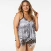 Beach House: Plus Abstract Palm Kerry Mesh Layer Tankini Top