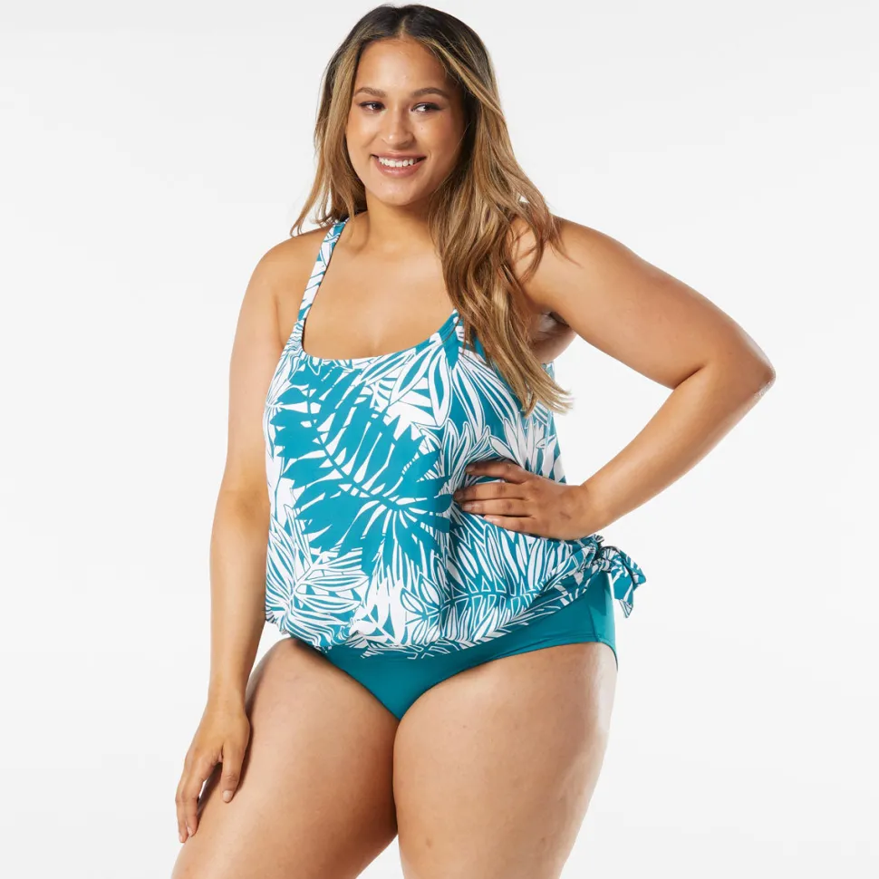 beach_house_plus_abstract_0.webp Beach House: Plus Abstract Palm Sarah Side Tie Blouson Tankini Top