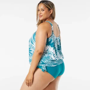 Beach House: Plus Abstract Palm Sarah Side Tie Blouson Tankini Top