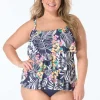 Beach House: Plus Size Indigo Jungle Jane Ruffle Tiered Tankini Top