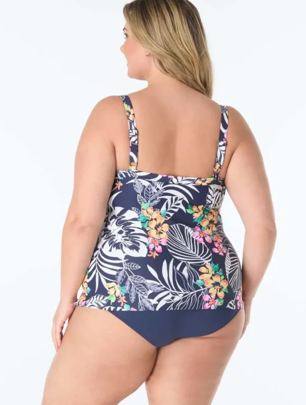 Beach House: Plus Size Indigo Jungle Jane Ruffle Tiered Tankini Top