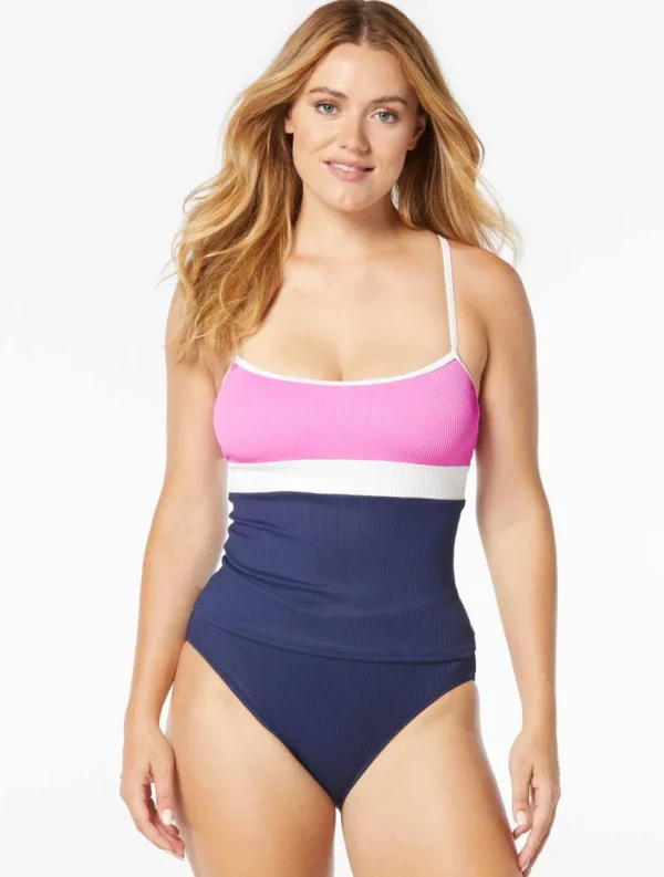 Beach House Sport: Colorblock Sport Flex Ribbed Tankini Top