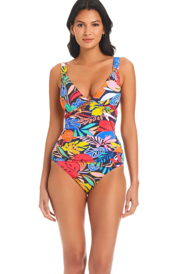 Bleu: Color Field Plunge Tankini Top