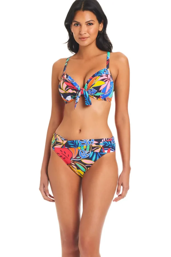Bleu: Color Field Underwire Tie Front D Cup Bikini Top