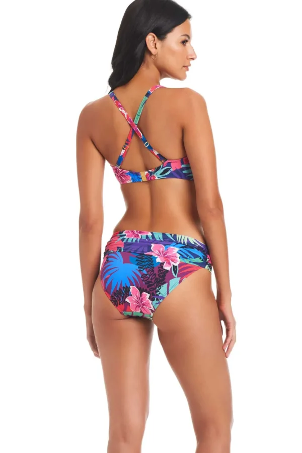 Bleu: Hawaiian Punch Shirred Bandeau Bikini Top