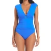 Bleu: One Piece Solid Ring Me Up Cap Sleeve Mio Swimsuit