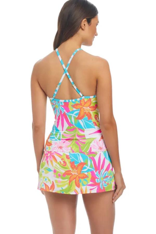 Bleu: Packing A Punch High Neck Lattice Front Tankini Top