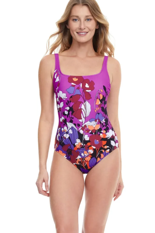 Gottex: One Piece Floral Art Square Neck Swimsiut