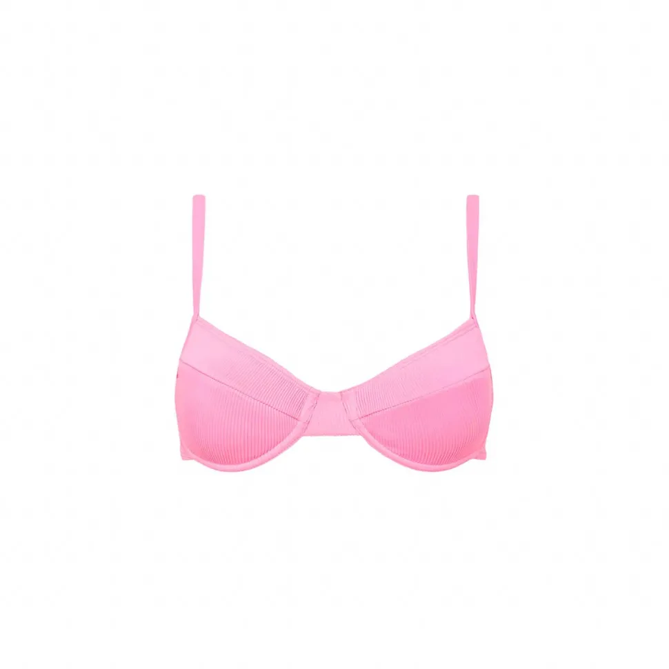 kulani_kinis_taffy_pink_r_0.webp Kulani Kinis: Taffy Pink Ribbed Ditzy Underwire Bra Bikini Top