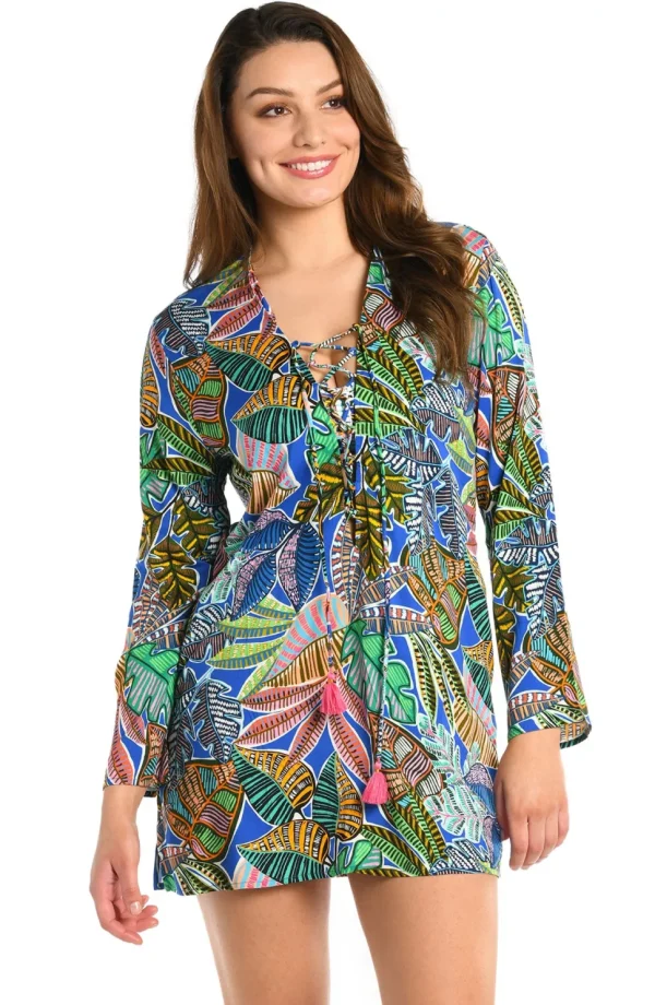 La Blanca: Neon Nights Lace Up V-Neck Tunic