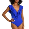 La Blanca: One Piece Island Goddess Solid Ruffle Plunge Mio Swimsuit