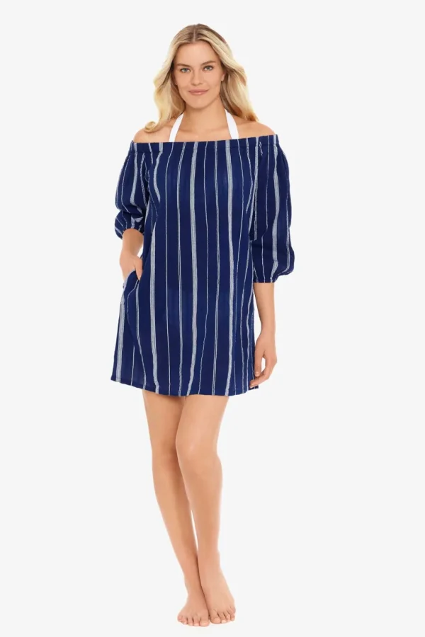Lauren: Slib Stripe Off Shoulder Dress