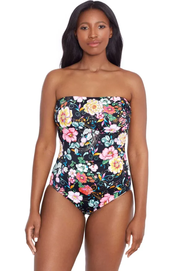 Longitude: One Piece True Romance Long Torso Side Shirred Bandeau Swim