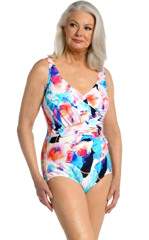 Maxine: One Piece Illusion Blossoms Shirred Surplice