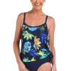 Maxine: One Piece Indigo Vineyard Scoop Neck Faux Tankini Swimsuit
