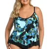 Maxine: Plus Size Moonlit Garden Flutter Tankini Top