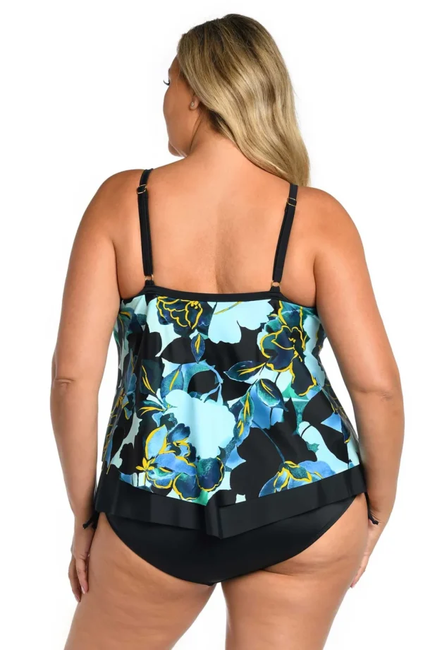 Maxine: Plus Size Moonlit Garden Flutter Tankini Top
