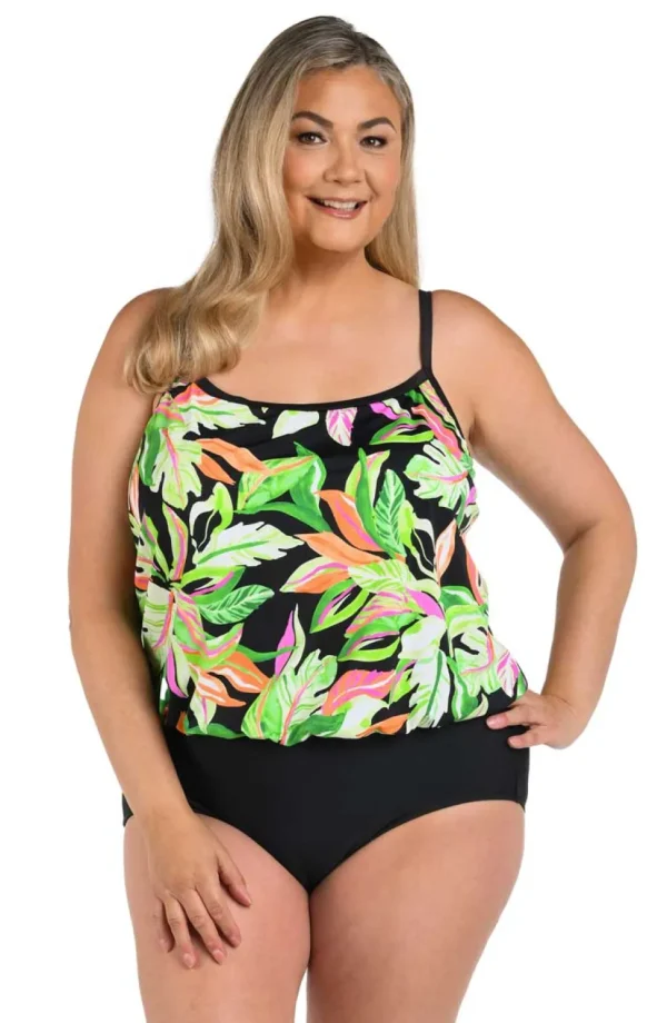 Maxine: Plus Size One Piece Rainforest Blouson Mio Swimsuit