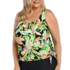 Maxine: Plus Size Rainforest Banded Scoop Blouson Tankini Top