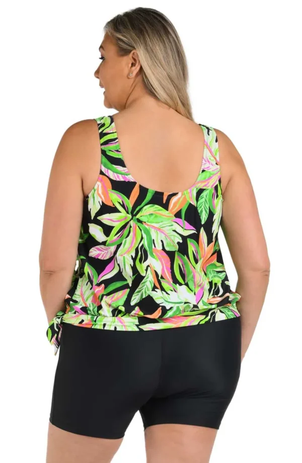 Maxine: Plus Size Rainforest Banded Scoop Blouson Tankini Top