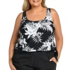 Maxine: Plus Size Tropic Paradise Banded Blouson Tankini Top