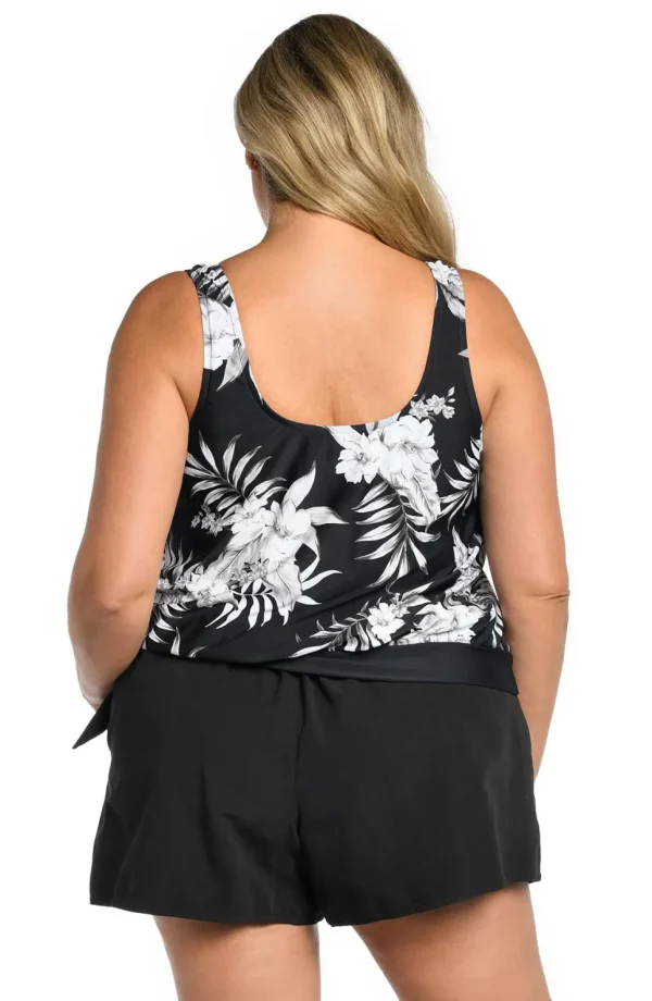 Maxine: Plus Size Tropic Paradise Banded Blouson Tankini Top