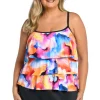 Maxine: Plus Size Watercolor Bliss Triple Tiered Tankini Top