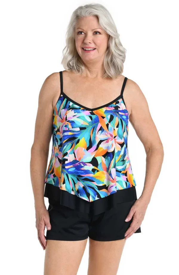 Maxine: Sunset Isle Over The Shoulder Flutter Tankini Top