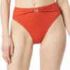 Michael Michael Kors: Solid Textured Ribbed High Leg Bikini Bottom