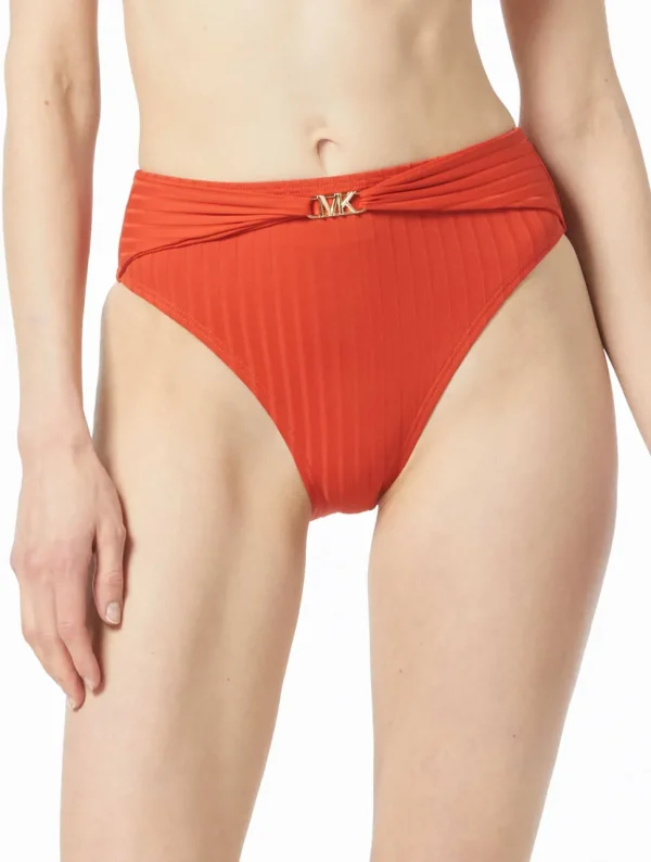 Michael Michael Kors: Solid Textured Ribbed High Leg Bikini Bottom