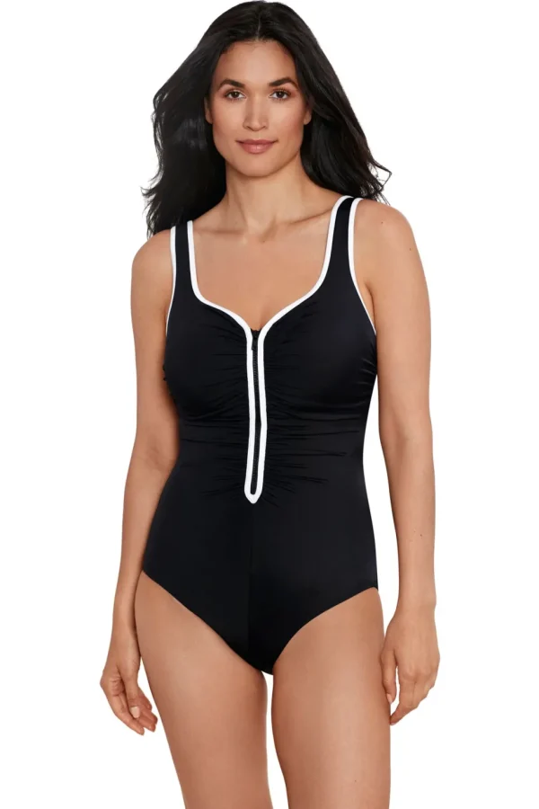 Shapesolver Sport: One Piece Color Coated Zipper Tank Swimsuit