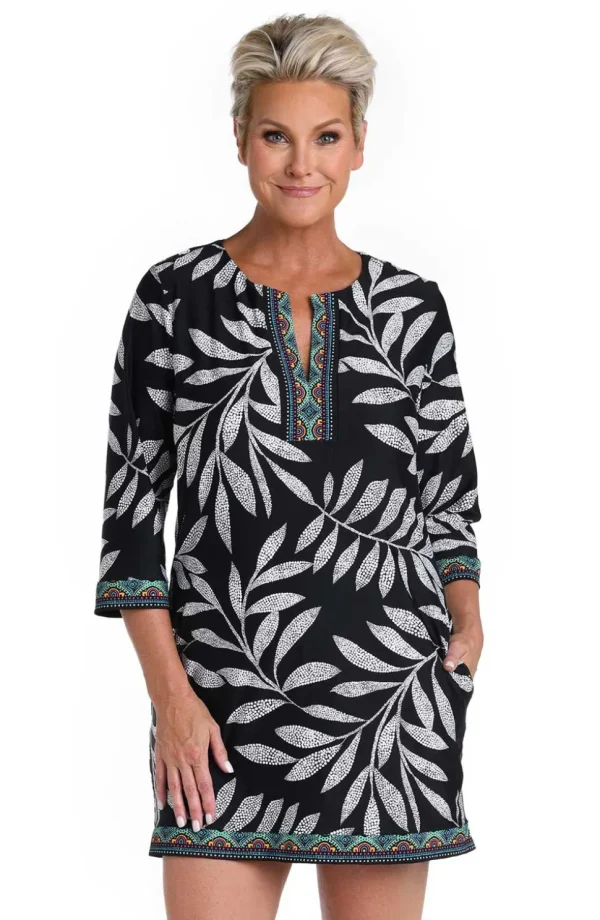 24th & Ocean: Mosaic Leaf Shift Dress Cover Up