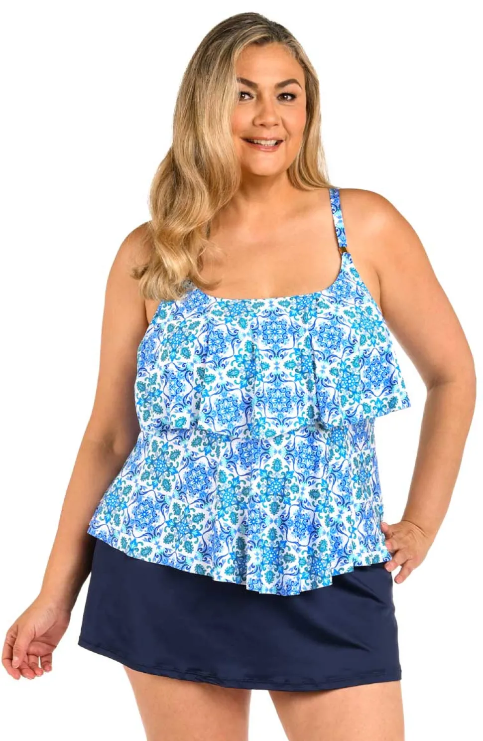 th_amp_ocean_plus_size_be_0.webp 24th & Ocean: Plus Size Beachside Tile Two Tiered Tankini Top
