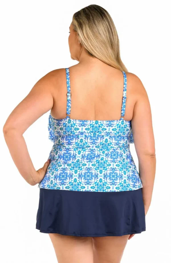 24th & Ocean: Plus Size Beachside Tile Two Tiered Tankini Top