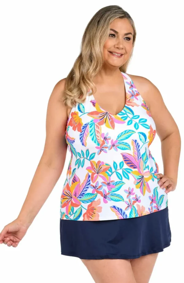 24th & Ocean: Plus Size Francesca Tropical Crossback Tankini Top