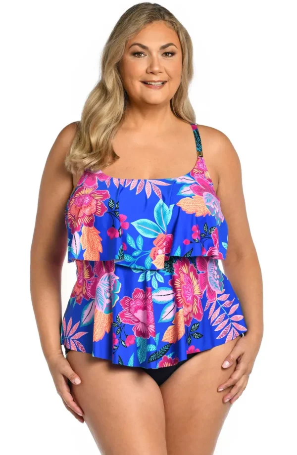 24th & Ocean: Plus Size Luminous Blossom Tiered Tankini Top