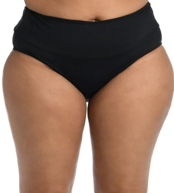 24th & Ocean: Plus Size Solid Mid Waist Spliced Bikini Bottom
