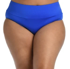 24th & Ocean: Plus Size Solid Mid Waist Spliced Bikini Bottom
