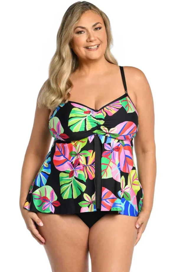 24th & Ocean: Plus Size Tropiflage Flyaway Tankini Top