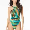 Vince Camuto: One Piece South Pacific Stripe Cross Front Swimsuit
