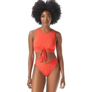 Vince Camuto: Ripple Effect Tie Front Cropped Bikini Top